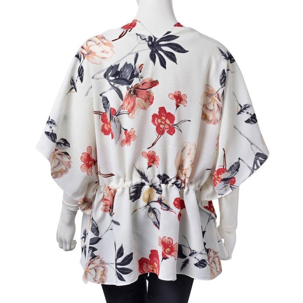Kimono with Drawstring Flower Pattern Short - Picture 2 of 3